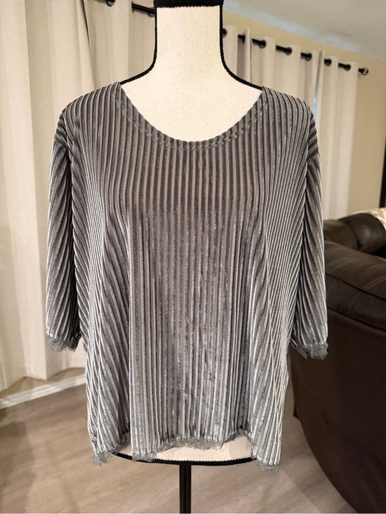 POL Tops - POL Silver Pleated Velvet Scoop Neck Blouse